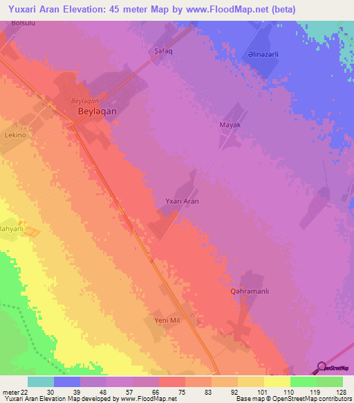 Yuxari Aran,Azerbaijan Elevation Map