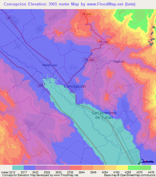 Concepcion,Peru Elevation Map