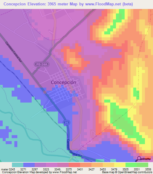 Concepcion,Peru Elevation Map
