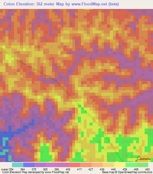 Colon,Peru Elevation Map