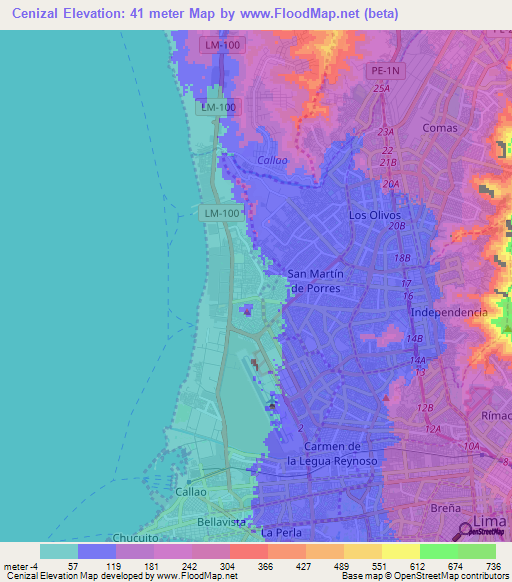 Cenizal,Peru Elevation Map