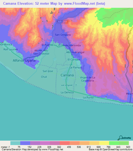 Camana,Peru Elevation Map