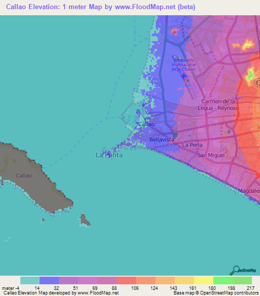 Callao,Peru Elevation Map