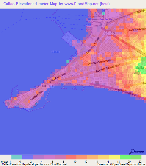 Callao,Peru Elevation Map