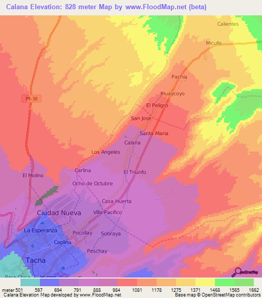 Calana,Peru Elevation Map