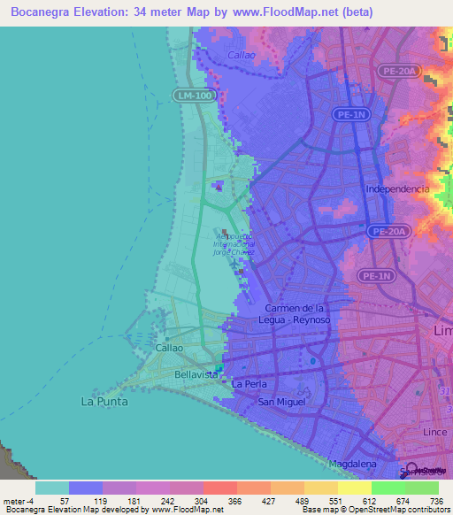 Bocanegra,Peru Elevation Map
