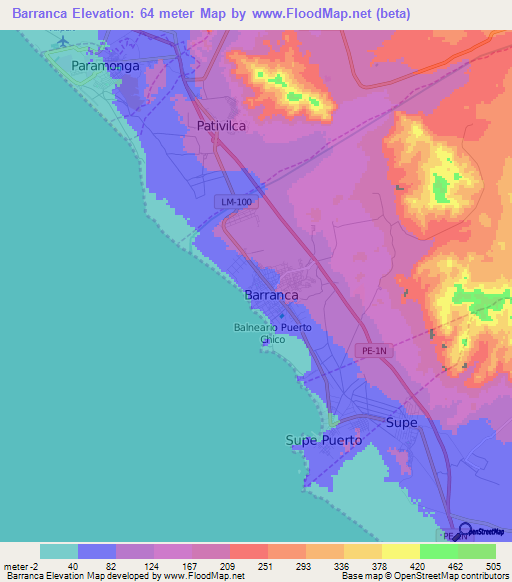 Barranca,Peru Elevation Map