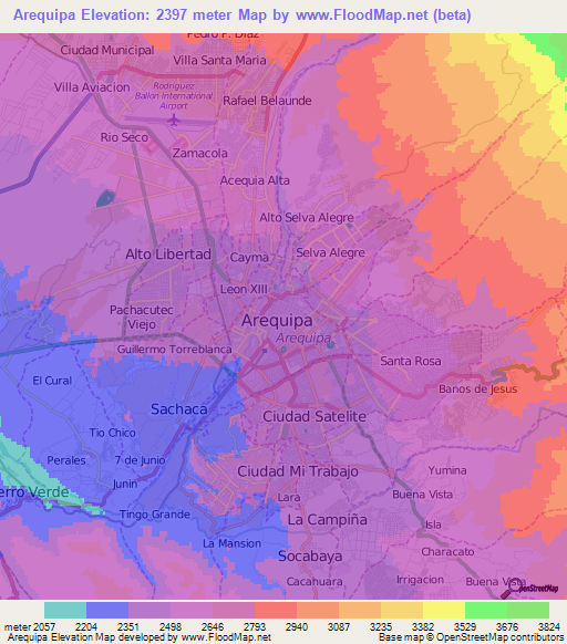 Arequipa,Peru Elevation Map