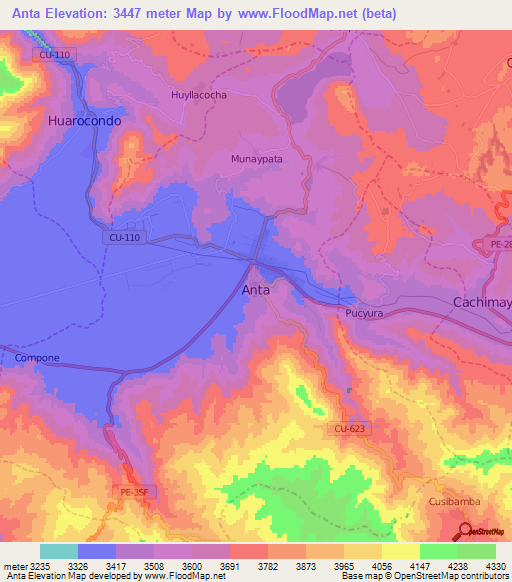 Anta,Peru Elevation Map