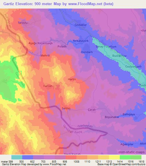 Gartiz,Azerbaijan Elevation Map