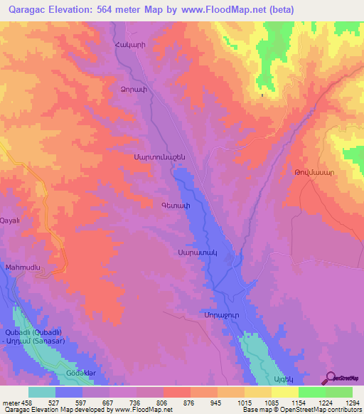 Qaragac,Azerbaijan Elevation Map