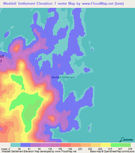 Weddell Settlement,Falkland Islands Elevation Map