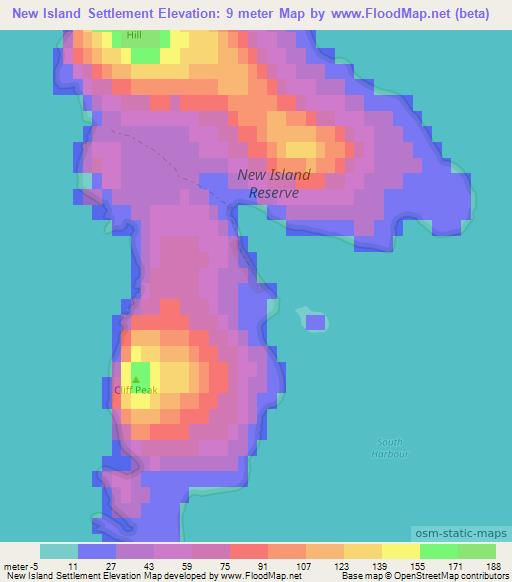 New Island Settlement,Falkland Islands Elevation Map