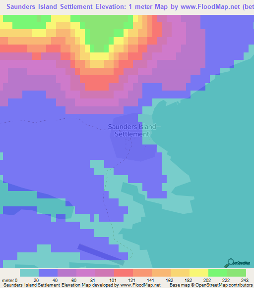 Saunders Island Settlement,Falkland Islands Elevation Map