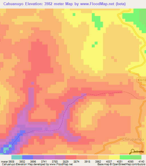 Cahuanuyo,Peru Elevation Map