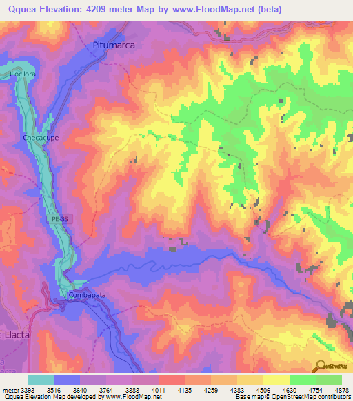 Qquea,Peru Elevation Map