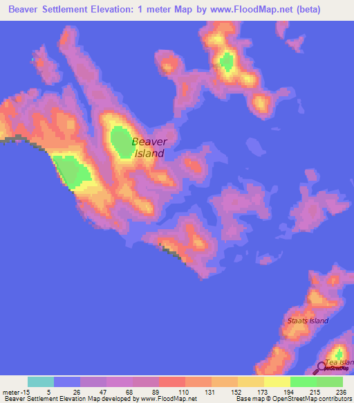 Beaver Settlement,Falkland Islands Elevation Map