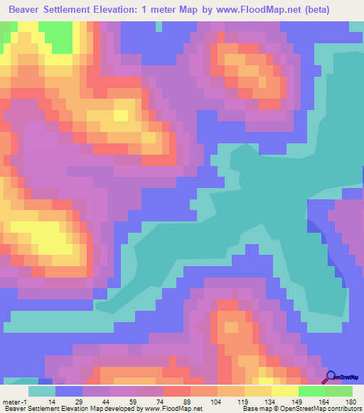 Beaver Settlement,Falkland Islands Elevation Map