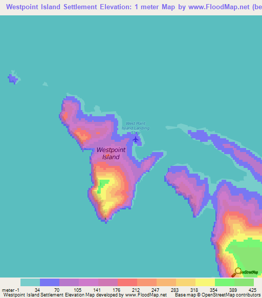 Westpoint Island Settlement,Falkland Islands Elevation Map