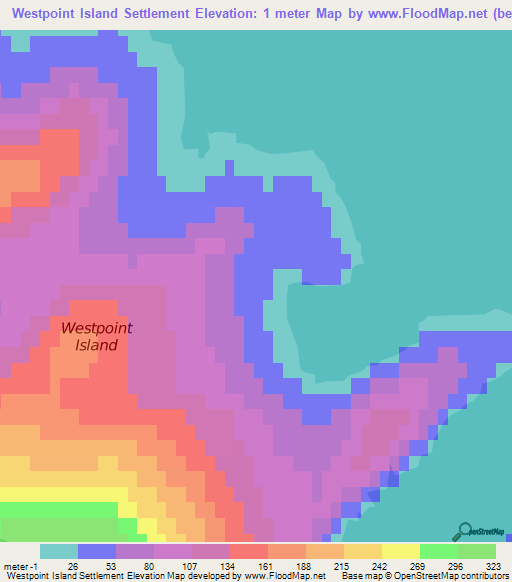 Westpoint Island Settlement,Falkland Islands Elevation Map