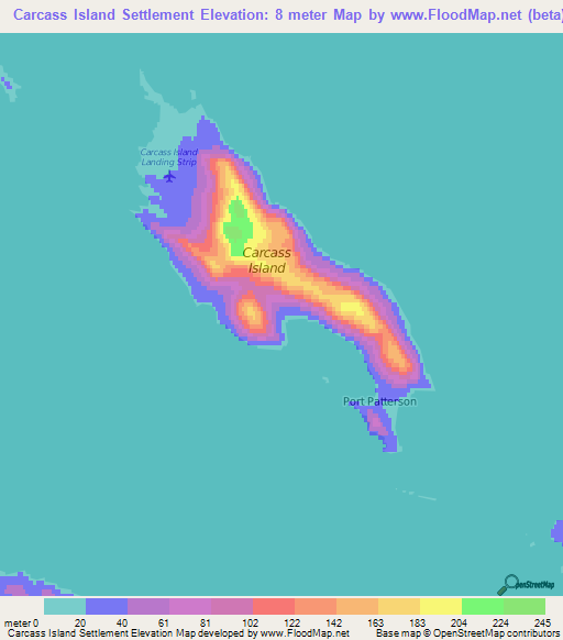 Carcass Island Settlement,Falkland Islands Elevation Map