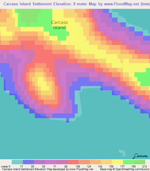 Carcass Island Settlement,Falkland Islands Elevation Map