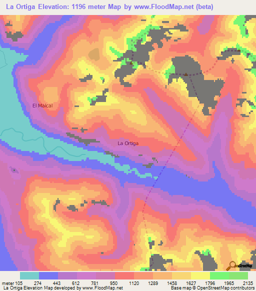 La Ortiga,Chile Elevation Map