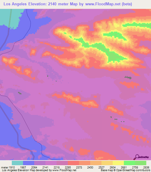 Los Angeles,Mexico Elevation Map