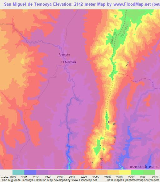 San Miguel de Temoaya,Mexico Elevation Map