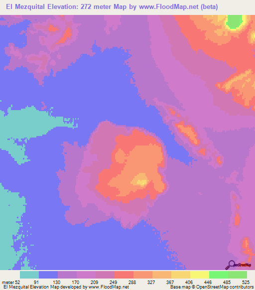 El Mezquital,Mexico Elevation Map