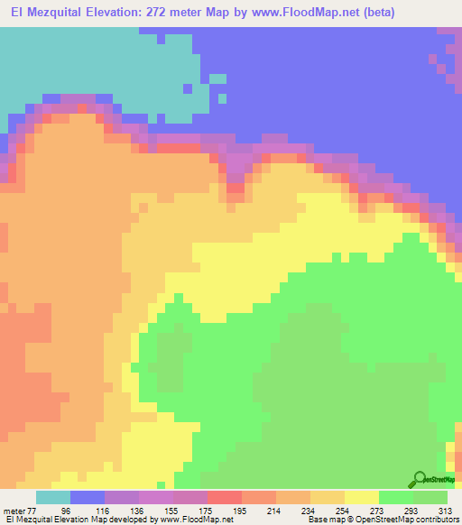 El Mezquital,Mexico Elevation Map