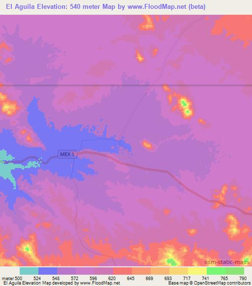 El Aguila,Mexico Elevation Map