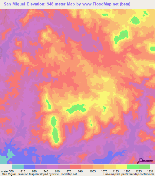 San Miguel,Mexico Elevation Map