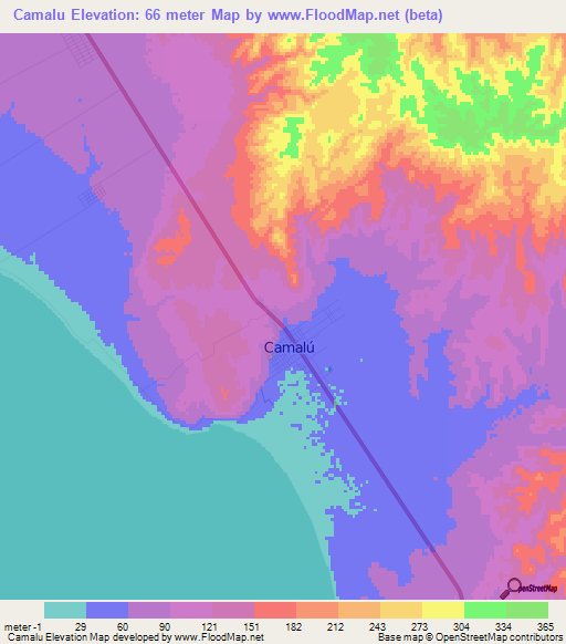 Camalu,Mexico Elevation Map