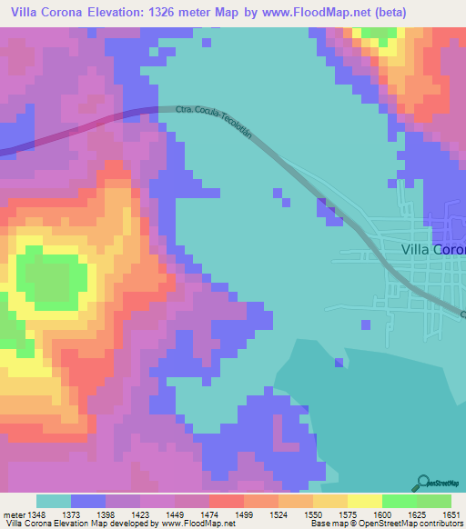 Villa Corona,Mexico Elevation Map