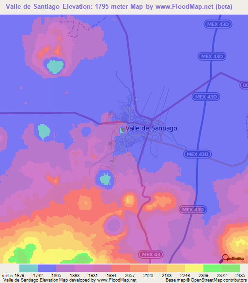 Valle de Santiago,Mexico Elevation Map