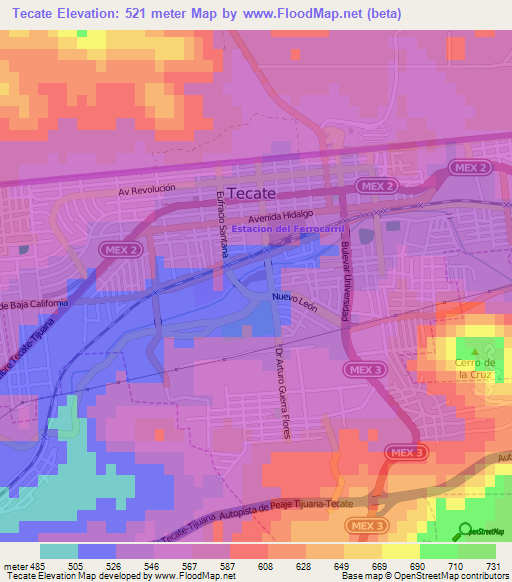 Tecate,Mexico Elevation Map