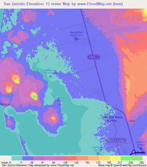 San Quintin,Mexico Elevation Map