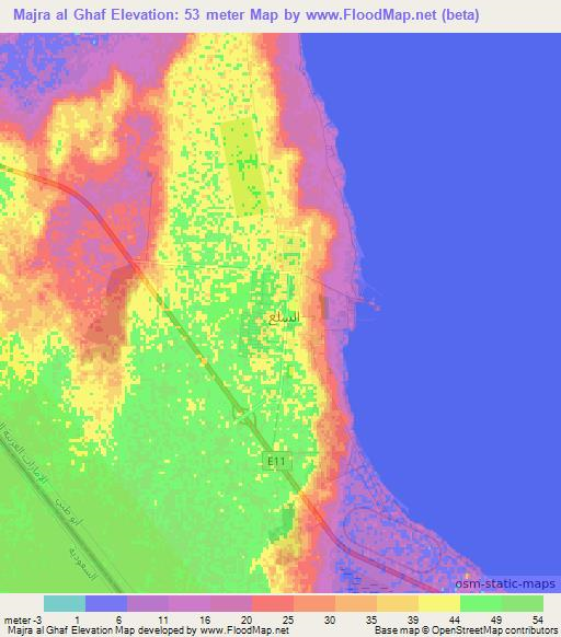 Majra al Ghaf,United Arab Emirates Elevation Map