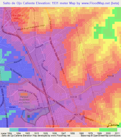 Elevation of Salto de Ojo Caliente,Mexico Elevation Map, Topography