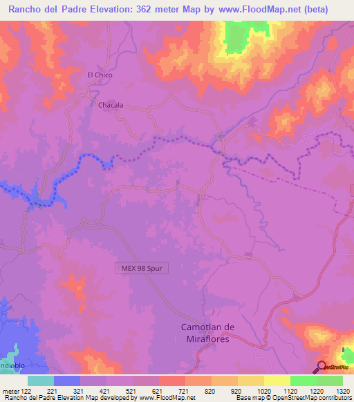 Rancho del Padre,Mexico Elevation Map