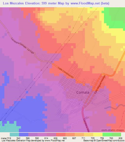Los Mezcales,Mexico Elevation Map