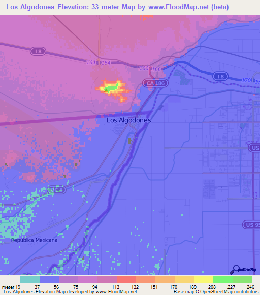 Elevation of Los Algodones,Mexico Elevation Map, Topography, Contour
