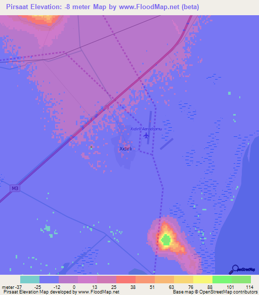 Pirsaat,Azerbaijan Elevation Map
