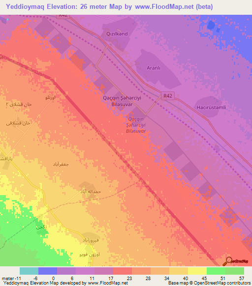 Yeddioymaq,Azerbaijan Elevation Map