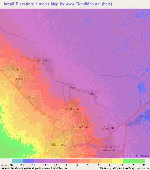 Aranli,Azerbaijan Elevation Map