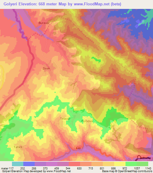 Golyeri,Azerbaijan Elevation Map