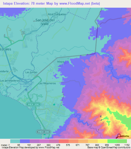 Ixtapa,Mexico Elevation Map