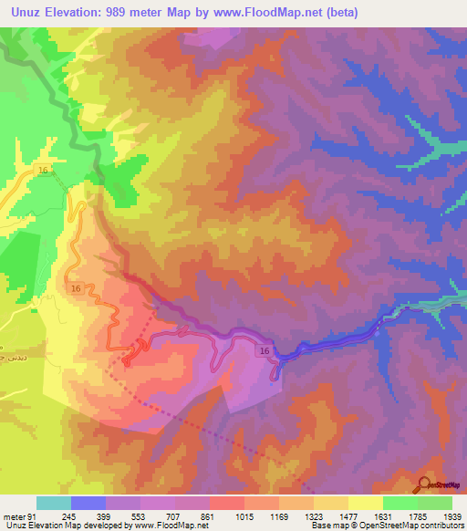 Unuz,Azerbaijan Elevation Map