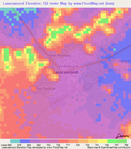 Laascaanood,Somalia Elevation Map